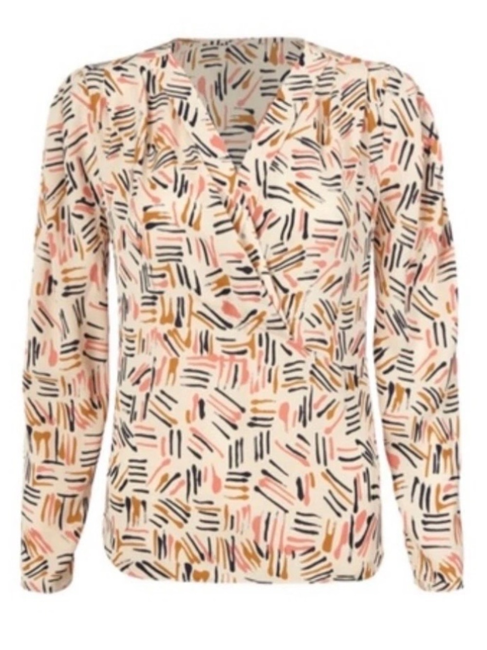 Cabi Marni Blouse Size M Chiffon Crossover Top Abstract Print V-Neck Work Office